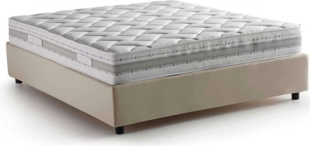 Doppelbett Ddurant, Containerbett mit Stoffbespannung, 100% Italy, Frontöffnung, mit Matratze Cm 140x200 enthalten, Beige