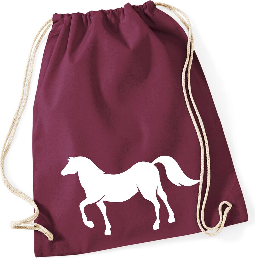Huuraa Turnbeutel Pferd Silhouette 12 Liter Burgundy Baumwolle Rucksack Geschenkidee