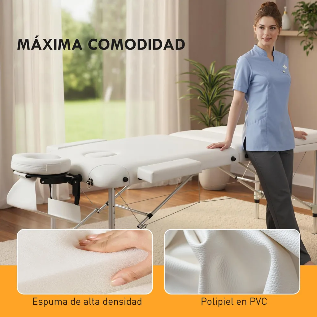 Table de massage pour soins à domicile, pliante et ajustable, Blanc - 5