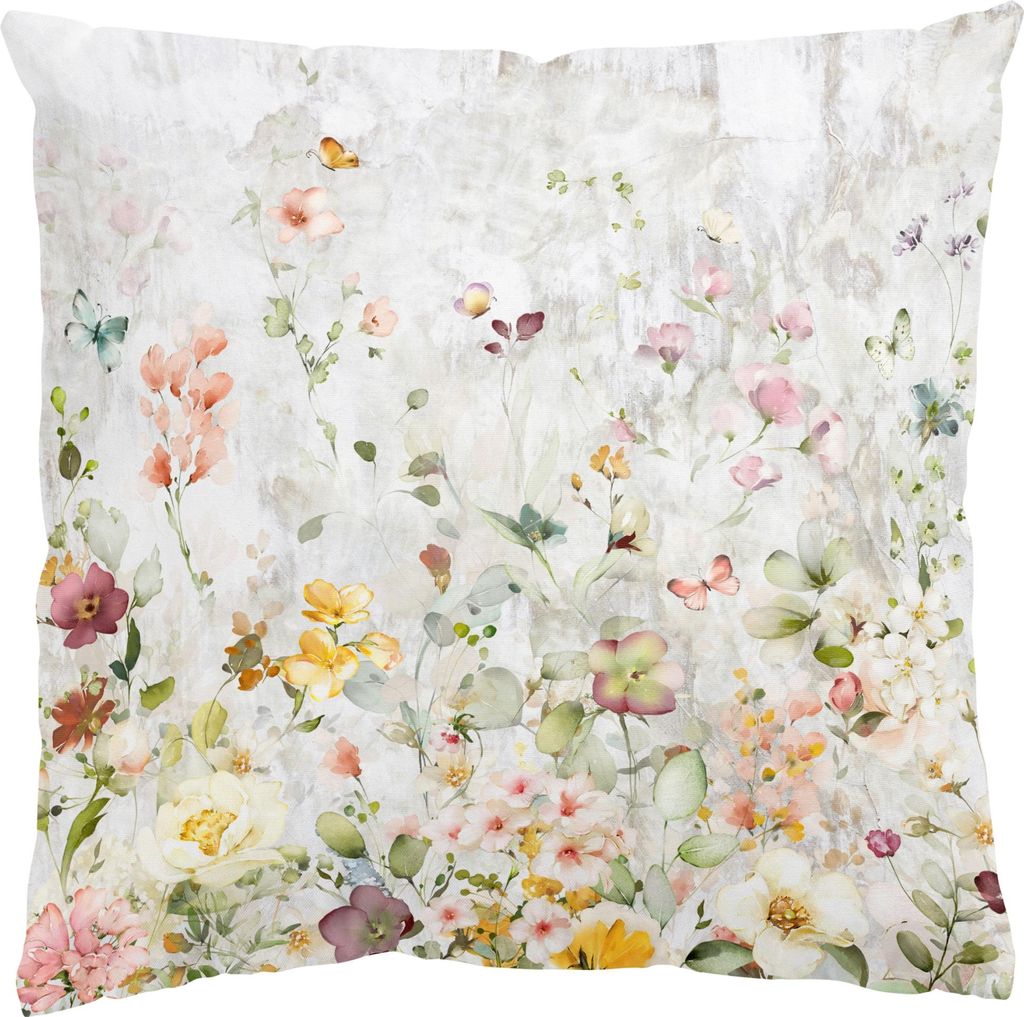 Dekokissen Blumen drinnen / Indoor Zierkissen Samt waschbar Zement bunt Steinoptik Industrial Sofakissen mit Füllung