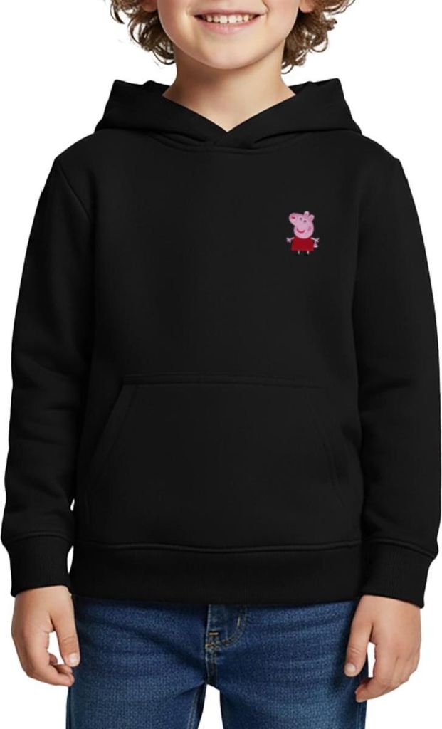 Spreadshirt Peppa Wutz Brustdesign Stick Kinder Premium Hoodie, 146/152 (10 Jahre), Schwarz