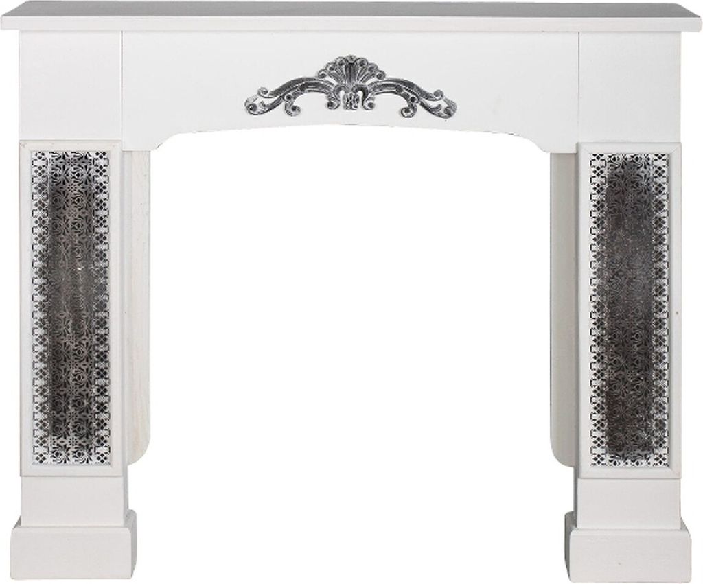 Casa Padrino Landhausstil Kaminumrandung mit Verzierungen Weiß 115 x 23 x H. 100 cm - Handgefertigte Deko im Landhausstil