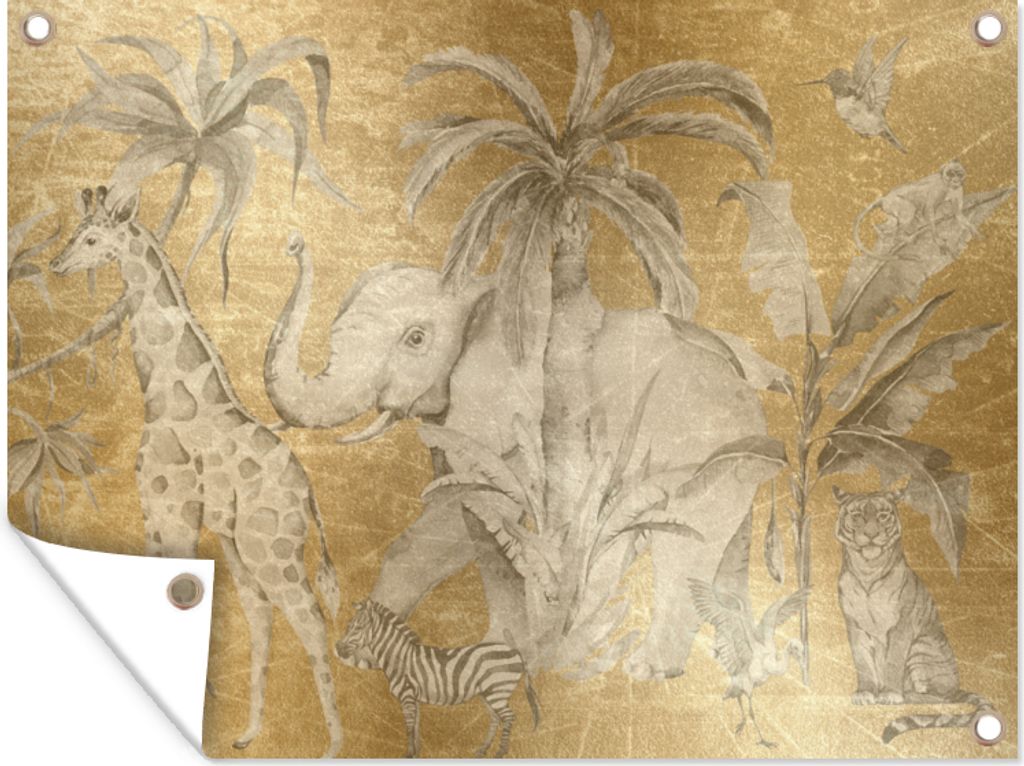MuchoWow 120x90 cm Outdoor-Poster Gartendeko Sichtschutz Garten Poster für den Garten Dschungel - Kinder - Gold - Tiere