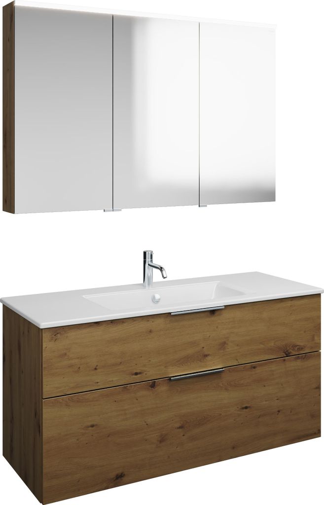 burgbad Eqio Set, bestehend aus Spiegelschrank rechts, Keramik-Waschtisch Slim und Waschtischunterschrank, Breite 1220mm, SHCP122LF5662C0001G0146