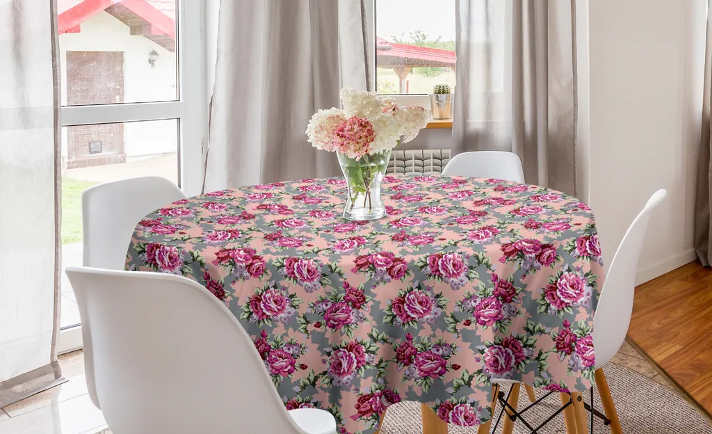 Tovaglia Design Rotonda ABAKUHAUS Peonie 150 cm Rosa Grigio Moderna