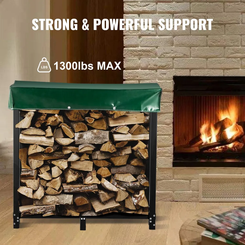 Range-bûches Extérieur avec Housse PVC - Support de Stockage en Acier - 3