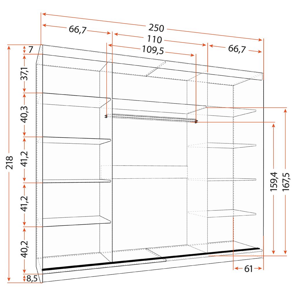 Schwebetürenschrank Kleiderschrank Schrank 250cm Produktbild 4