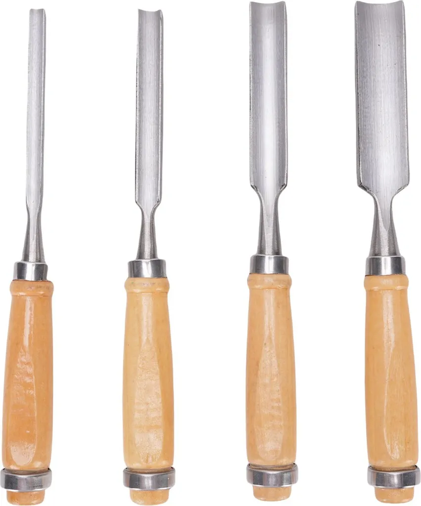 Set de gouges de sculpture pour bois 4 pièces avec poignées en bois