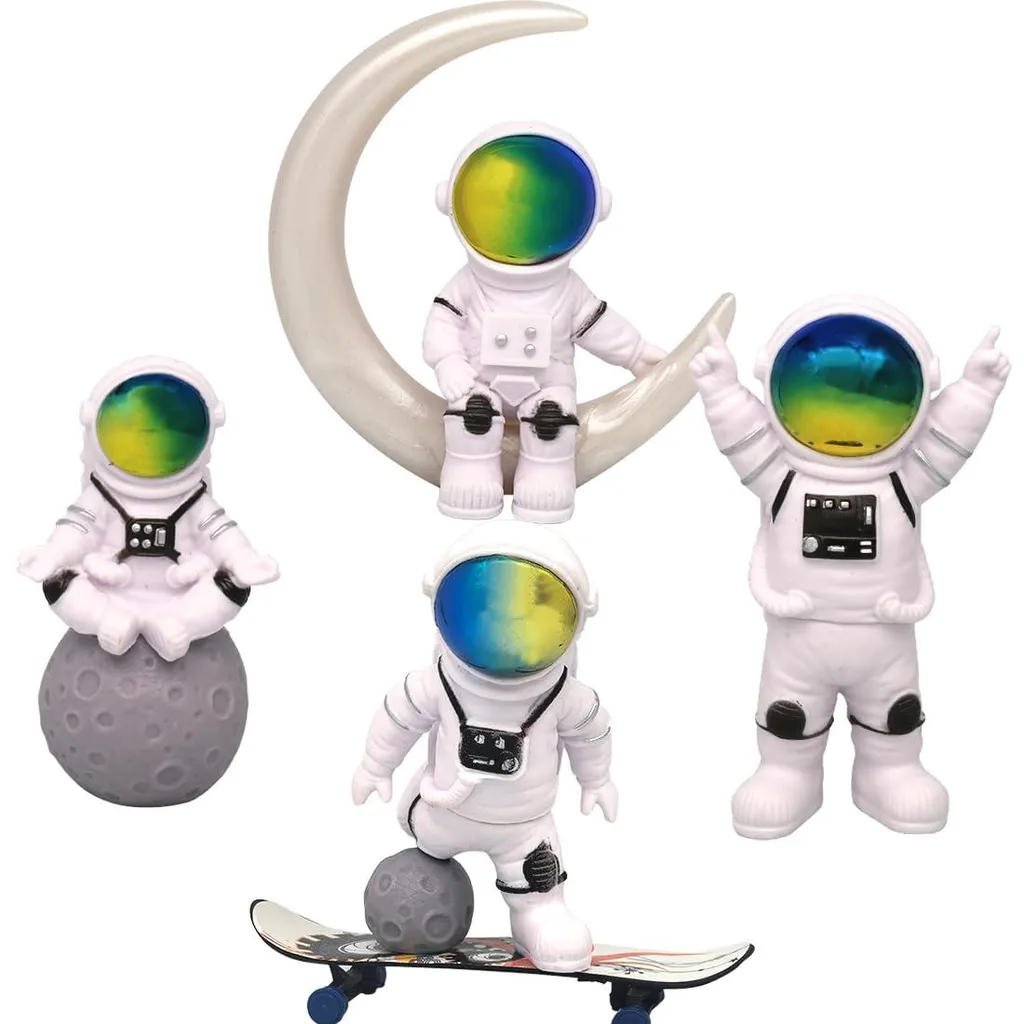 Lot de 4 figurines astronautes décoratives avec mini-skateboard pour bureau