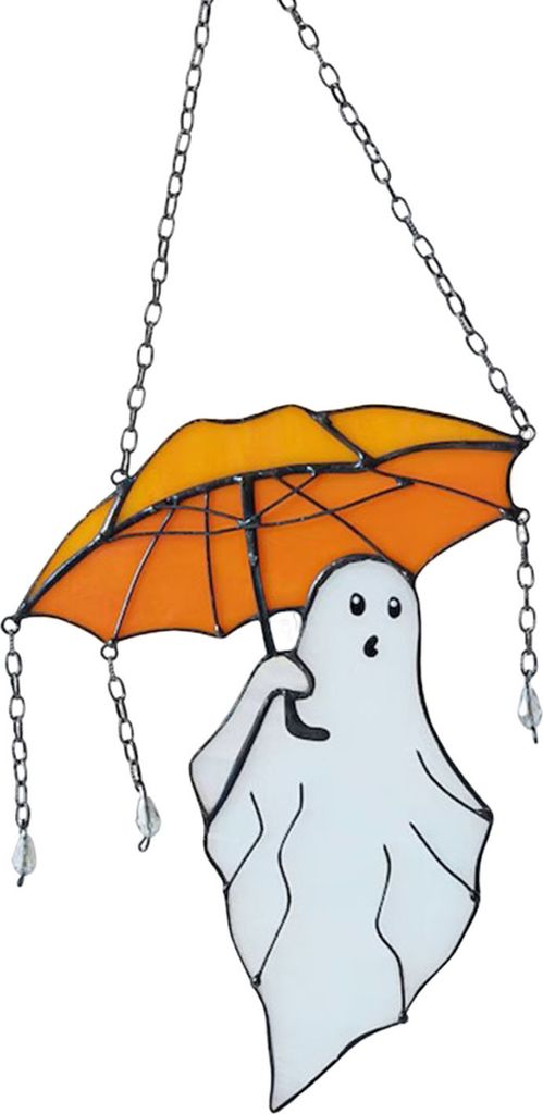Halloween-Regenschirme, Geister-Hängedekoration, für Zuhause, Büro, drinnen und draußen, Glasmalerei, Cartoon-Geist, Wand- und Fenster-Hängeor...