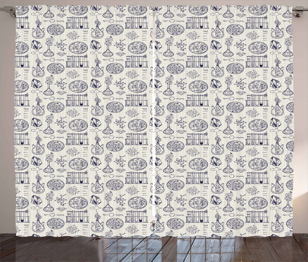 ABAKUHAUS Labor Rustikaler Vorhang, Sketch Art Laboratory Objekte, Wohnzimmer Universalband Gardinen mit Schlaufen und Haken, 280 x 245 cm, Blassbl...