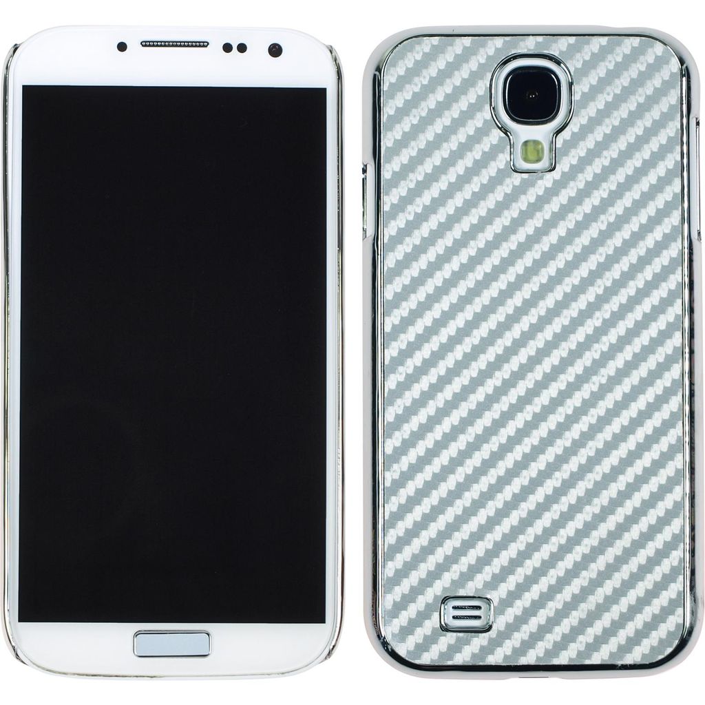 PhoneNatic Case kompatibel mit Samsung Galaxy S4 - Hülle silber Carbonoptik Hard-case + 2 Schutzfolien