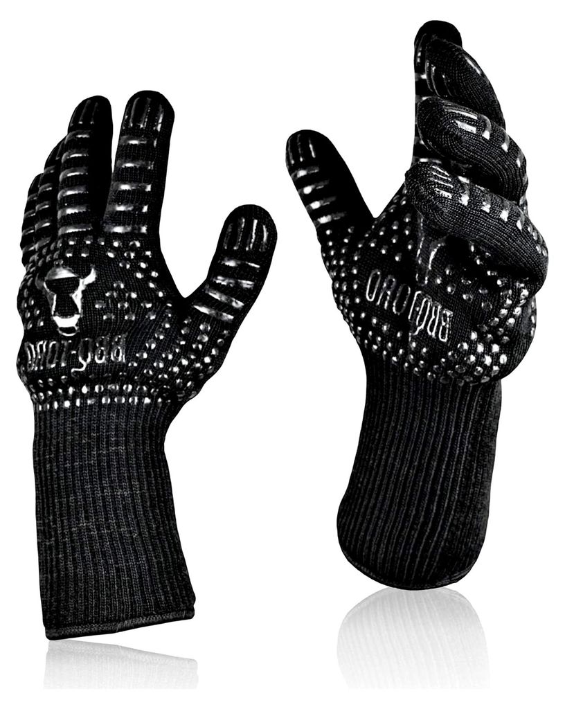 Grillhandschuhe (2 Stück) | Hitzebeständig | Ofenhandschuhe bis 800 °C | BBQ Grill Handschuh Set mit Anti-Rutsch Funktion | Hitzeschutzhandschuh