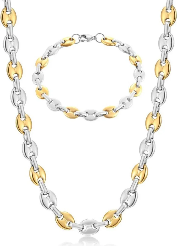 Collana Uomo 9mm Chicco di Caffè AFSTALR Acciaio Argento 56 cm