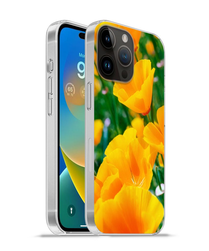 MuchoWow Handyhülle Schutzhülle Hülle für Apple iPhone 14 Pro - Softcase Blumen - Garten - Orange Silikon Softcase Handy Hülle - Umschlag