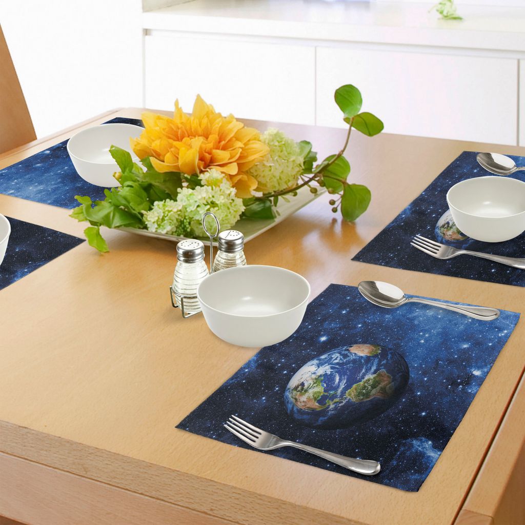 ABAKUHAUS Raum Platzmatten, Äußere Ansicht des Planetenerde im Sonnensystem mit Stern-Leben auf Kugel-Themabild, Tiscjdeco aus Farbfesten Stoff f...