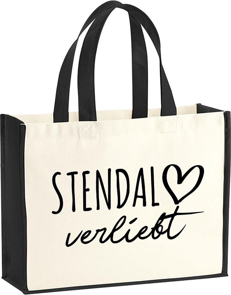 Huuraa Jutetasche Stendal verliebt 21 Liter Black Jute und Baumwolle Einkaufstasche Geschenkidee