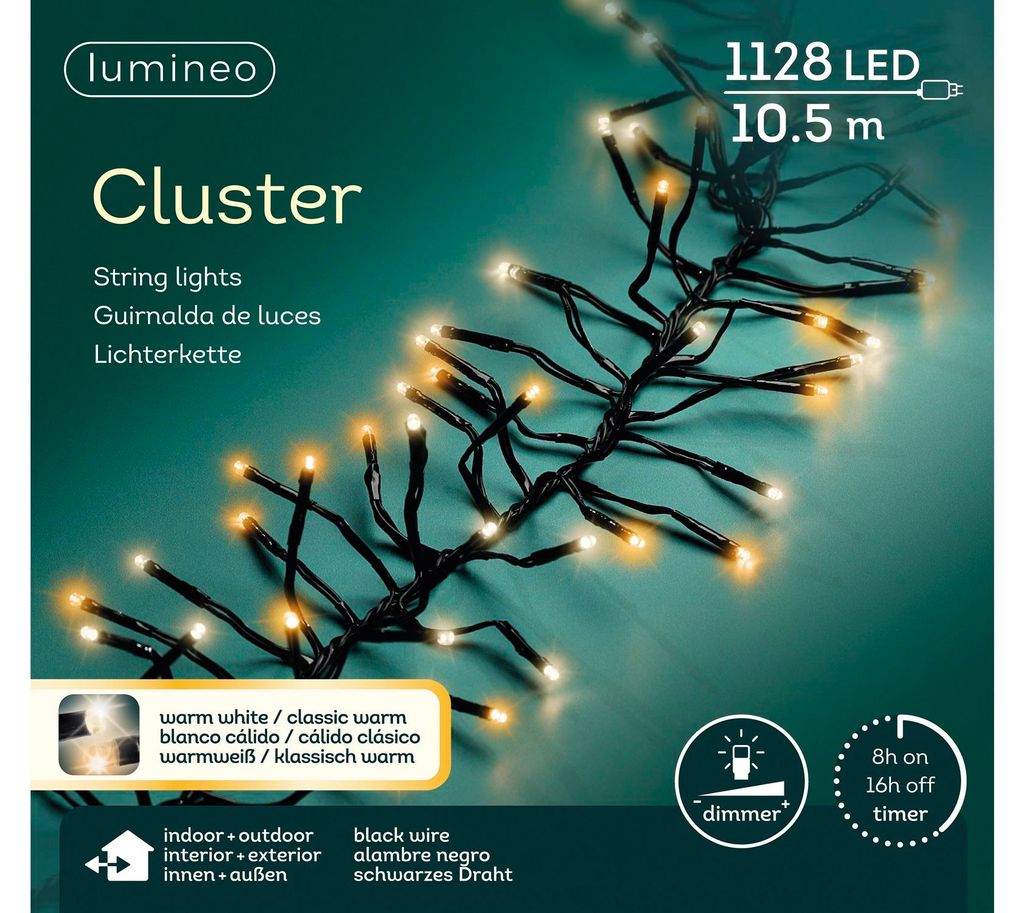 Lumineo Lichterkette CLUSTER 1128 LED 10,5m warm weiß + Produktbild 