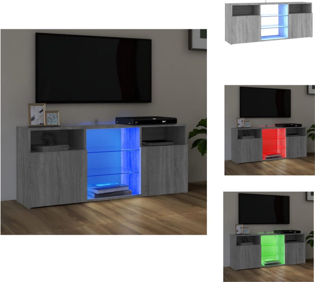 vidaXL TV-Schrank mit LED-Leuchten Grau Sonoma 120x30x50 cm - TV-Möbel