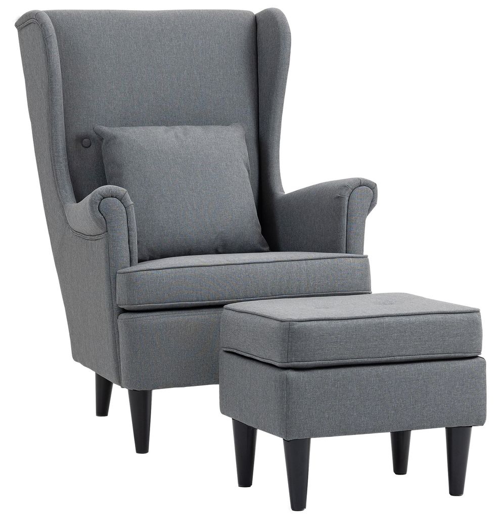 HOMCOM Ohrensessel mit Hocker Sessel mit Leinenoptik, Produktbild 