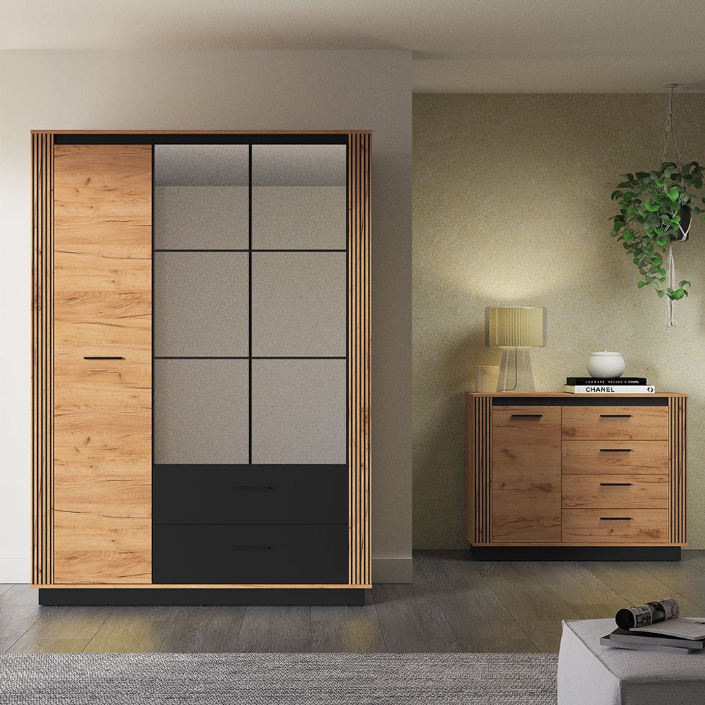 Schlafzimmer Set 2-teilig modern in Eiche mit schwarz URBANIA-131