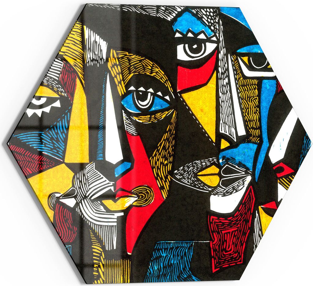 DEQORI Glasbild Echtglas 40x35 cm 'Linolschnitt Gesichter' Produktbild 