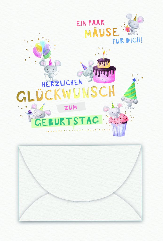 Geburtstag Geldkarte Karte mit Briefumschlag Mäuse