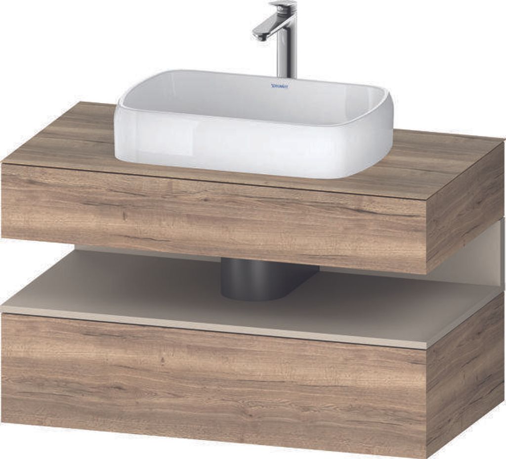 Duravit Qatego Konsolenwaschtischunterbau, 1 Auszug, 1 Schubkasten, Ausschnitt mittig, 1000x550x600mm, Nische Taupe Supermatt, QA4731083550010