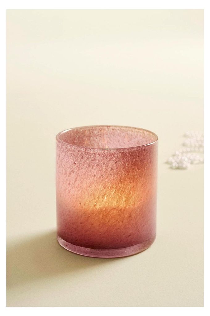 Glas Teelichthalter, Kerzenhalter für Teelichter, handgefertigte Deko, 16 cm hoch - Rosa, Ø 15 cm