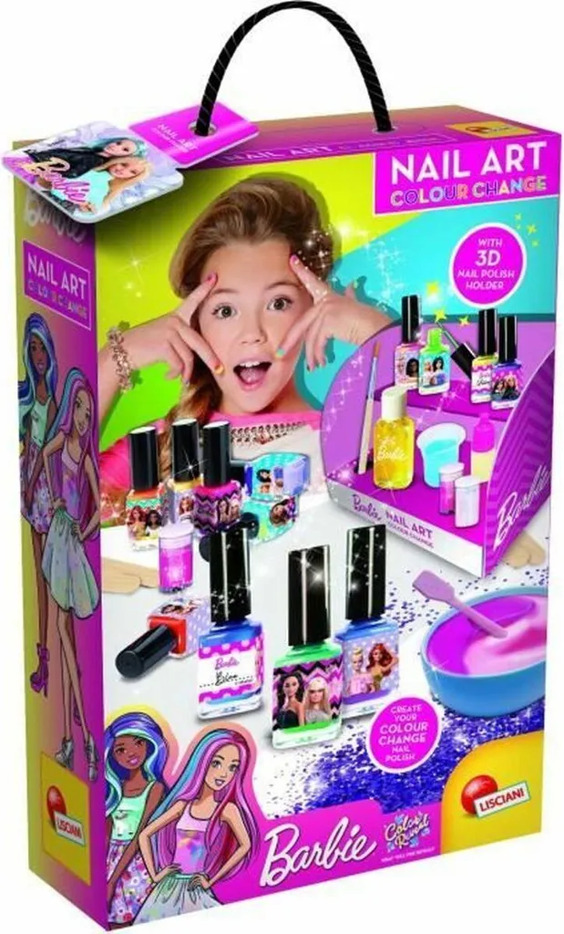Manucure Barbie Lisciani avec Vernis Paillettes et Stickers Ongles
