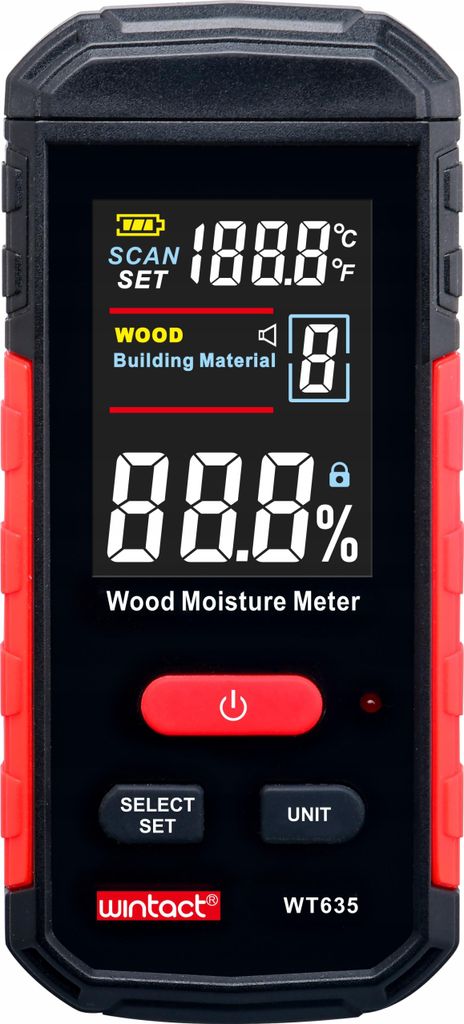 Nichtinvasives, induktives Feuchtigkeitsmessgerät für Holz, Baumaterialien, Thermometer