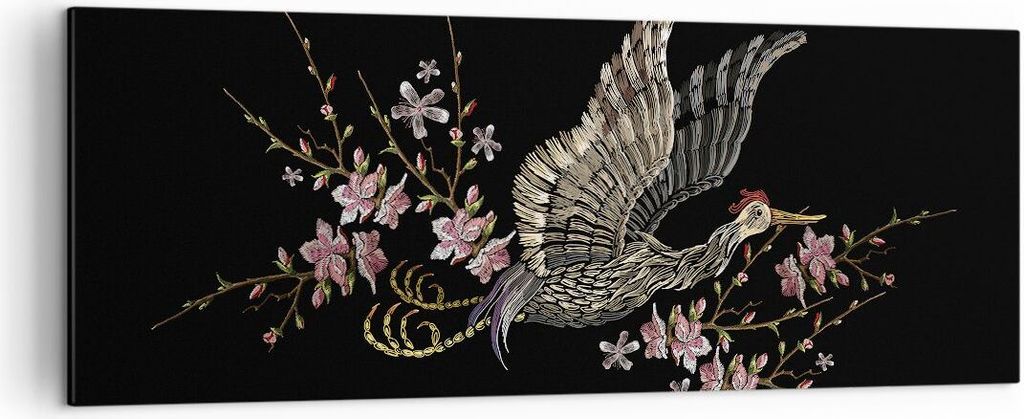 Bild auf Leinwand - Leinwandbild - Einteilig - Asiatisch Vogel Blumen - 140x50cm - Wand Bild - Wanddeko - Wandbilder - Leinwanddruck - Bilder - Wan...