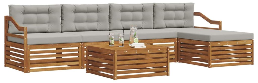 vidaXL Outdoor-Sofagarnitur mit Kissen 6 pcs Natürlich und Hellgrau