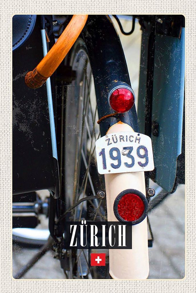 vianmo Holzschild 18x12 cm Zürich Fahrrad 1939 Europa Bildmotiv Reisemotiv Abenteuer Reisen