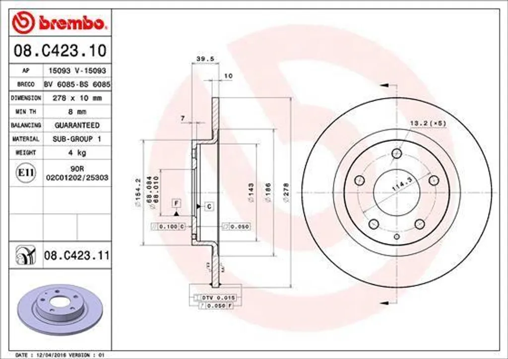 Remplacement disque de frein arrière Mazda 6 G Brembo 08.C423.11 OE