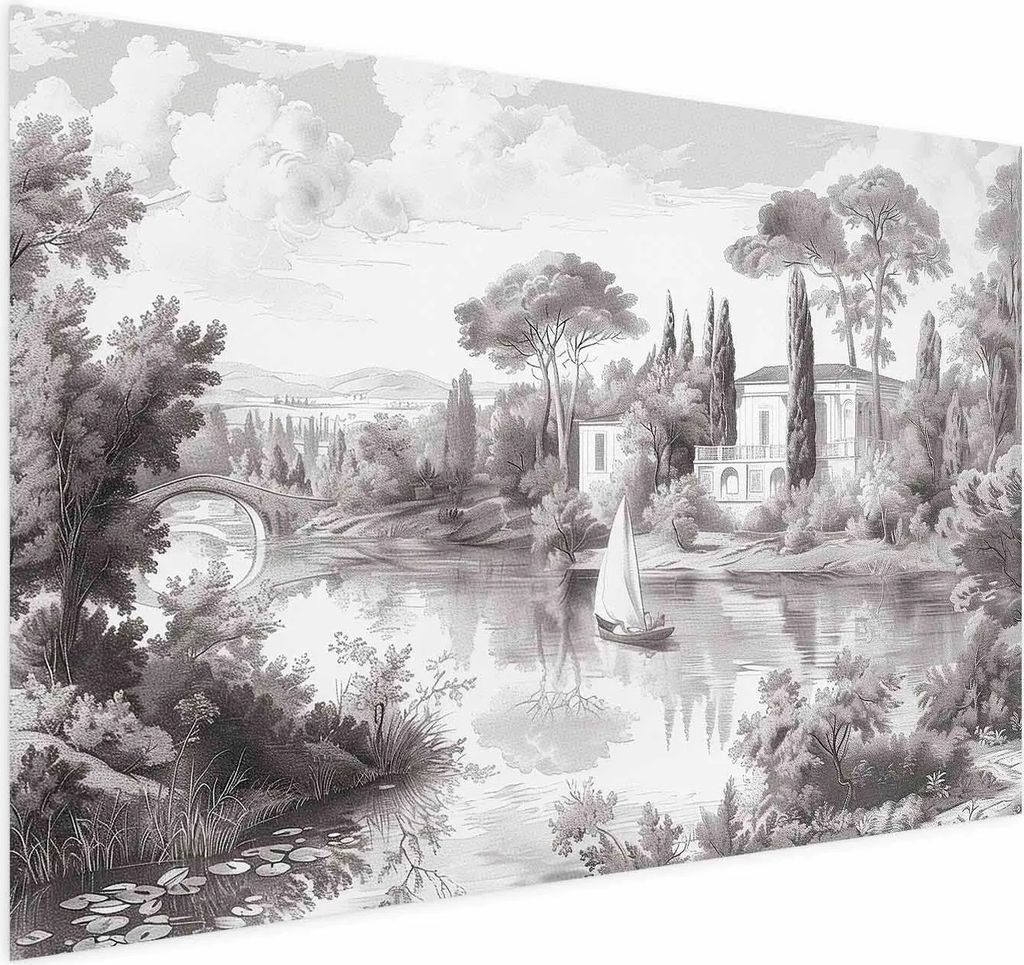 Posterpapier Poster - Black-and-White Vintage Landscape with a Pond 60x40 cm Landschaften c-H-10047-ao-a