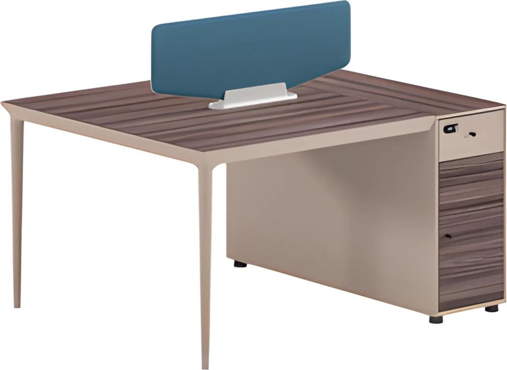 Bürotisch Trennwand Design Holzoptik Braun Beige Mit Schubladen Schloss Blau