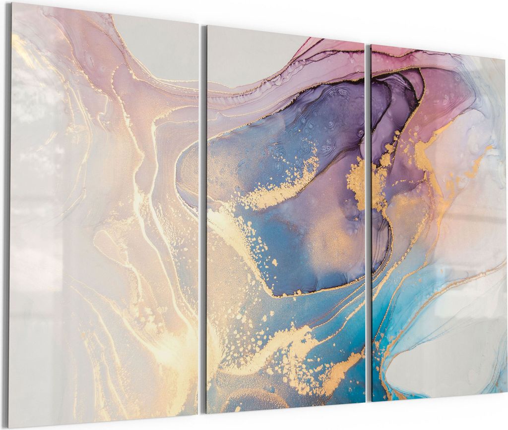 DEQORI Glasbild Echtglas 3x50x100 cm 'Marmorgrafik in Pastell' Wandbilder XXL groß