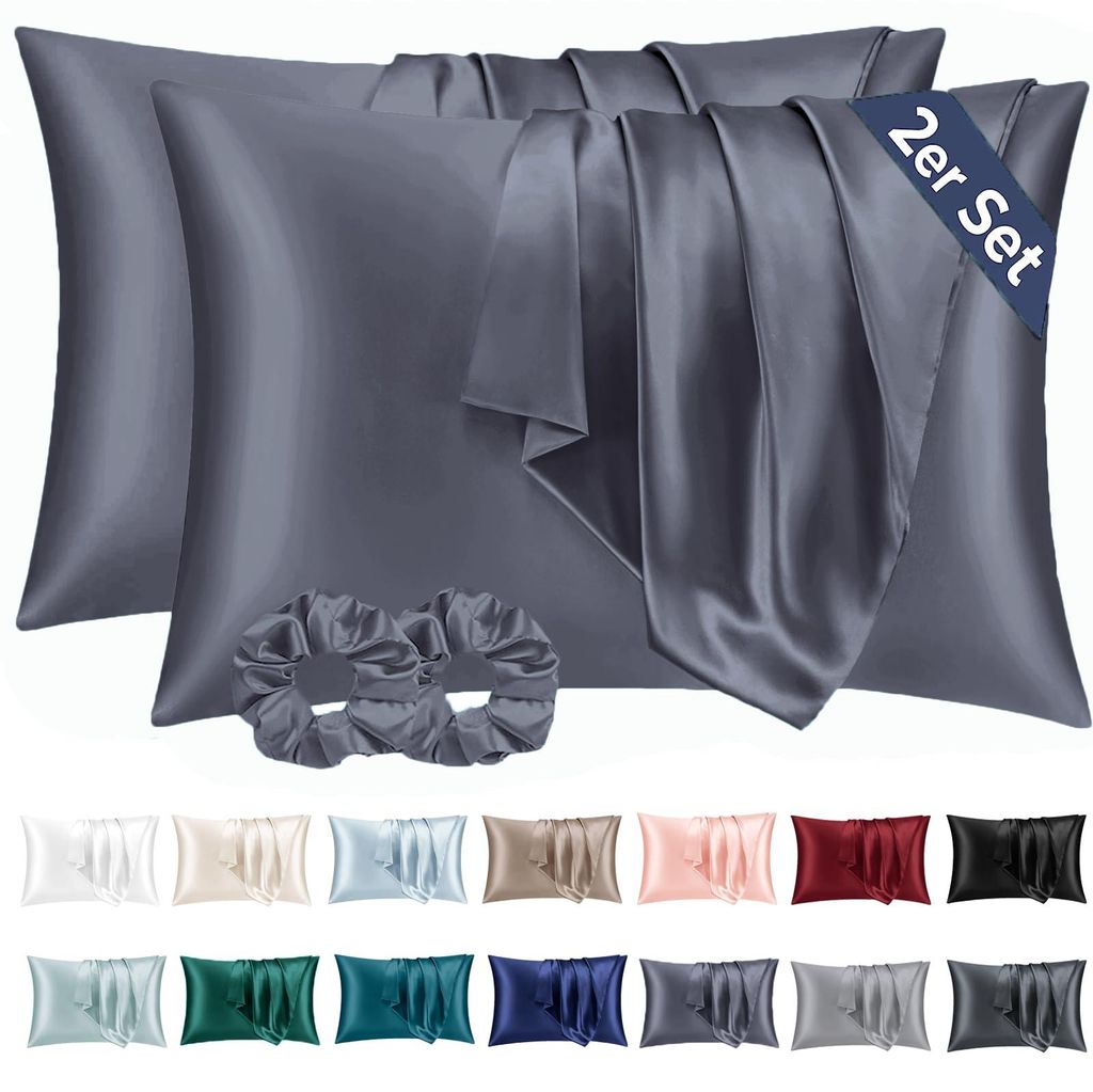 2 Satin-Kissenbezüge (40 x 60 cm), blau-violett. Seidenweich und pflegender als Seidenkissenbezüge. Satin-Kissenbezug für Haut und Haar. Inklusi...