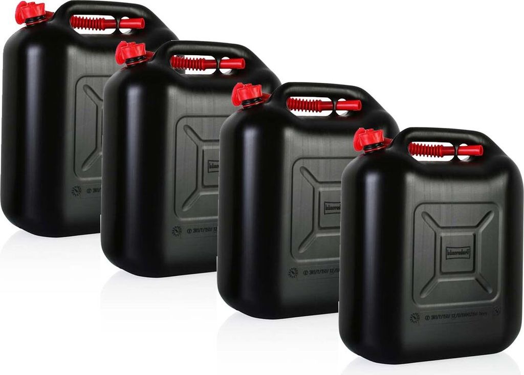 4x Benzinkanister Kraftstoffkanister 20L Kunststoff Reservekanister schwarz