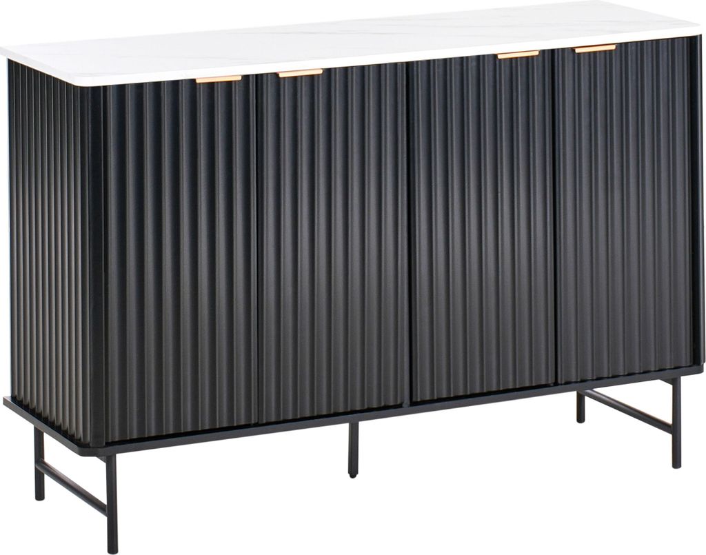 BELIANI Sideboard Schwarz MDF 4 Tür Schrank Marmor Effekt Lagerung Modern Minimalist Design Wohnzimmer Aufbewahrung