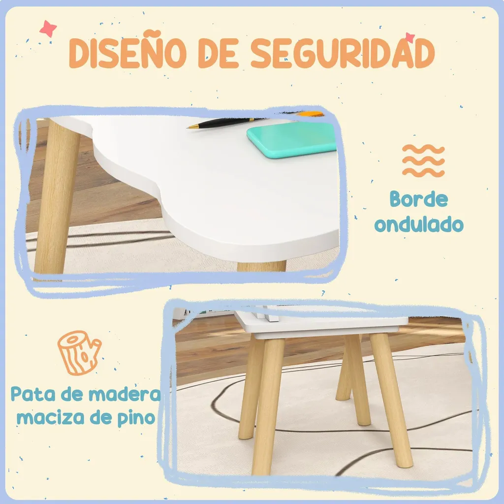 Table pour enfants avec 2 chaises blanche Set de 3 pièces pour 3-6 ans - 5