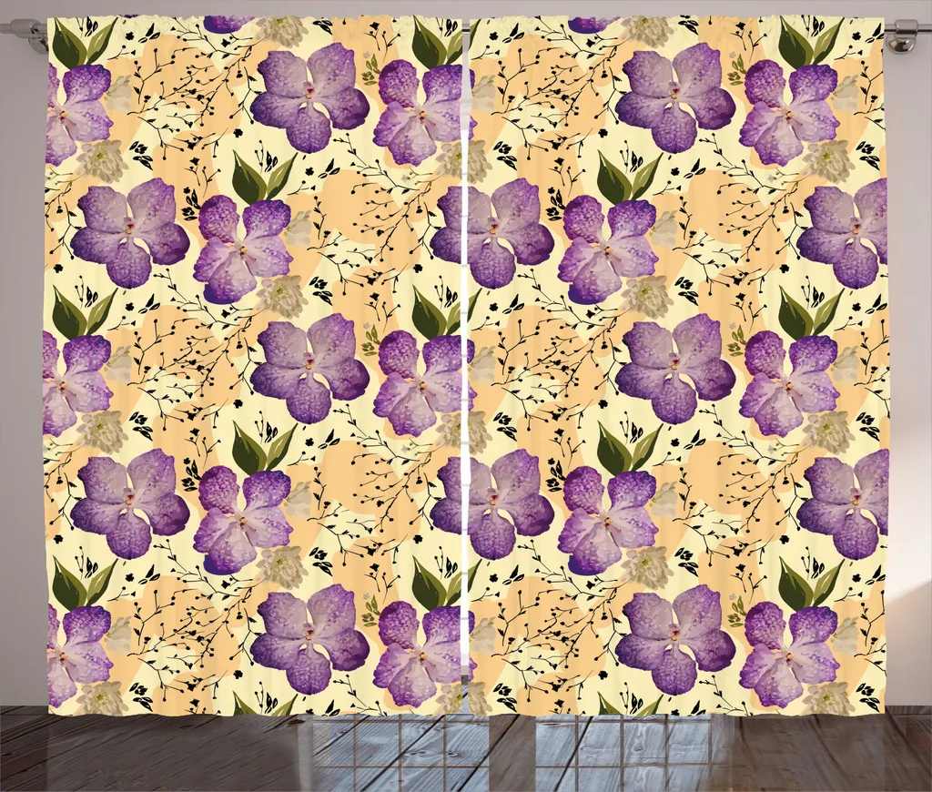 ABAKUHAUS Fleurs Rideau rustique motif orchidées 280 x 225 cm Violet