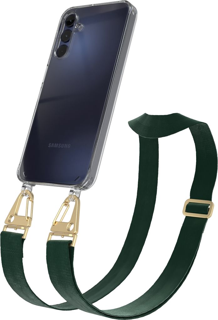 EAZY CASE - Hülle mit Band für Samsung Galaxy A15, Handyhülle mit Umhängeband, Silikonhülle transparent, Handykette in Grün