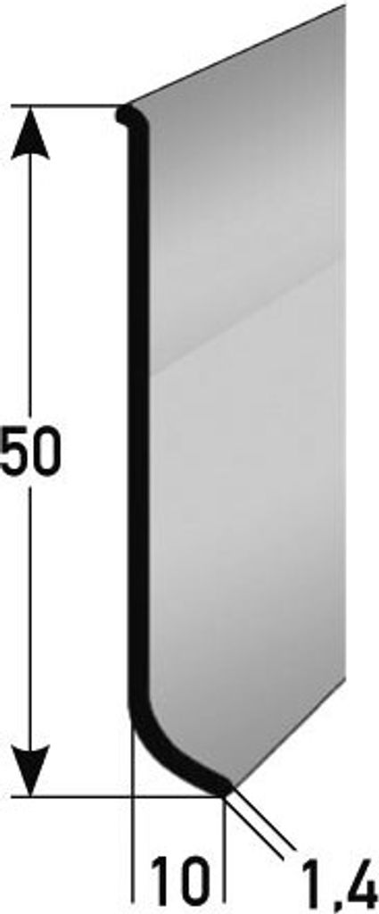 Fußleiste / Sockelleiste aus Aluminium (TYP: L50), Höhe: 50 mm, Farbe: silber eloxiert, selbstklebend