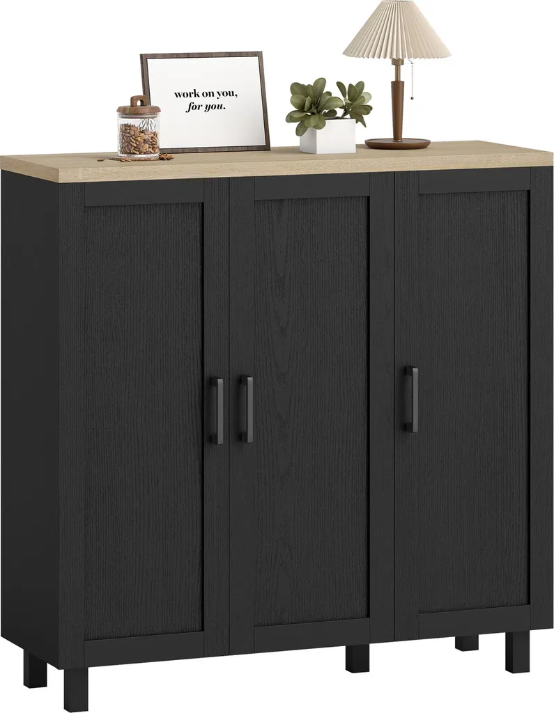 Optimisez vos petits espaces avec ce buffet étroit noir à 3 portes