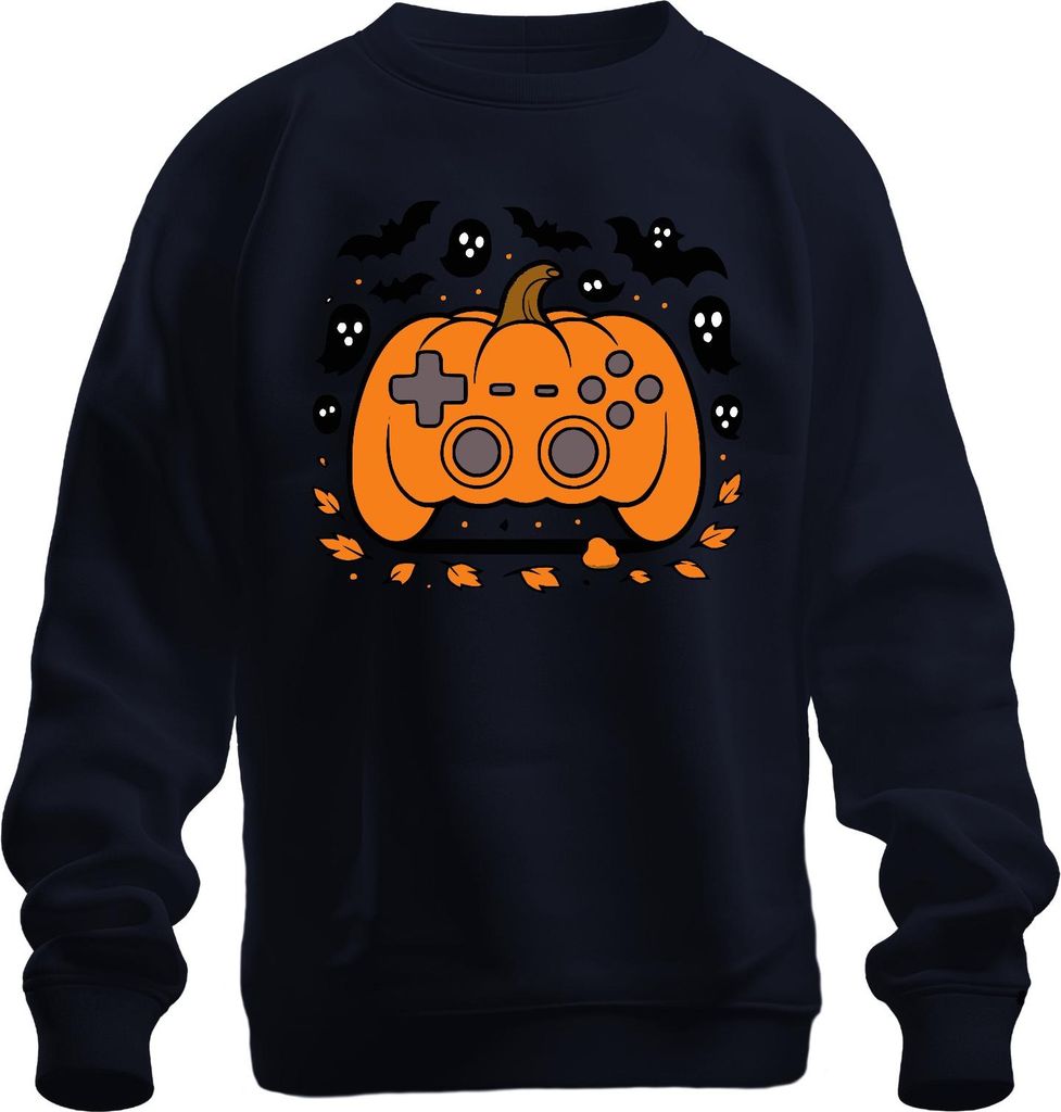 Halloween Kürbis Controller Gamer Geschenk Geister Herbst Zocker Uni Sweatshirt Pullover, Navy, 3XL