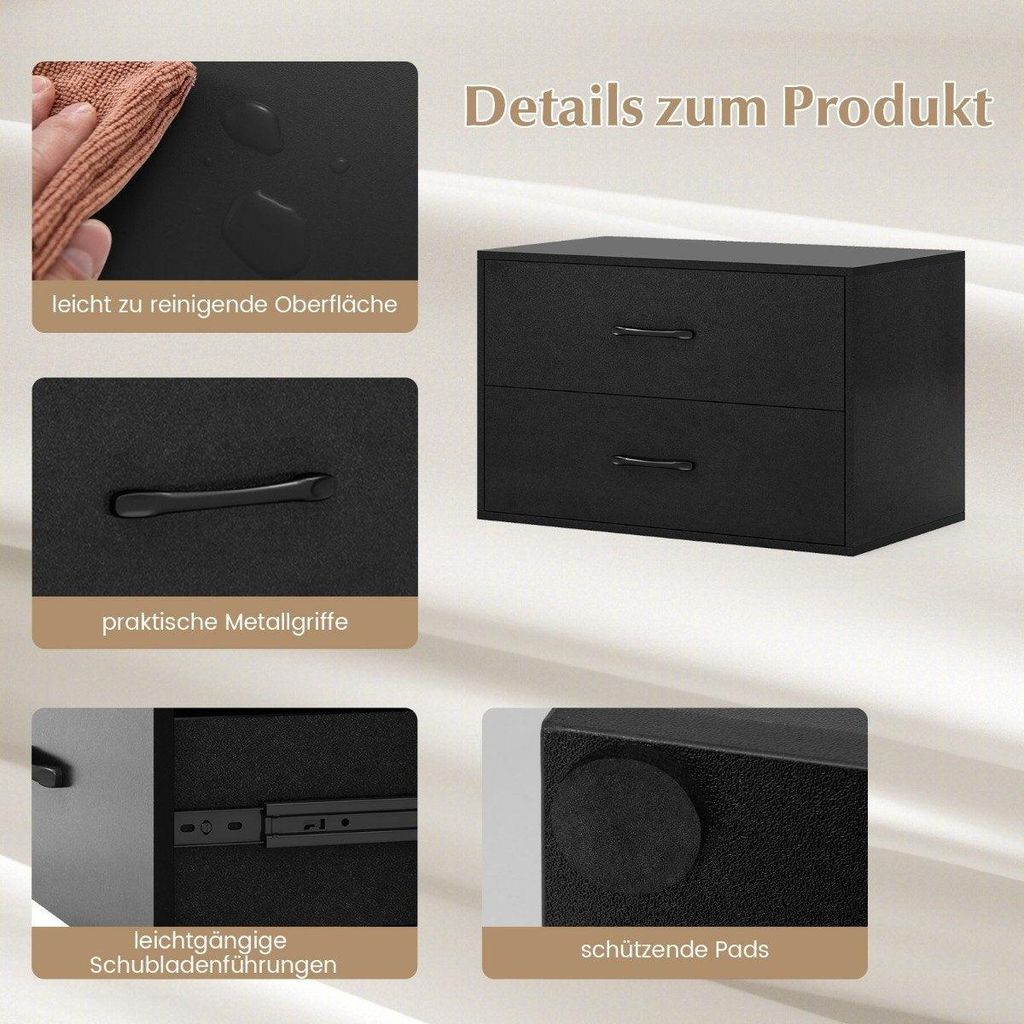 Kommode mit 2 Schubladen Schubladenschrank stapelbar Sideboard aus Holz 60 x 34 x 38 cm Schwarz