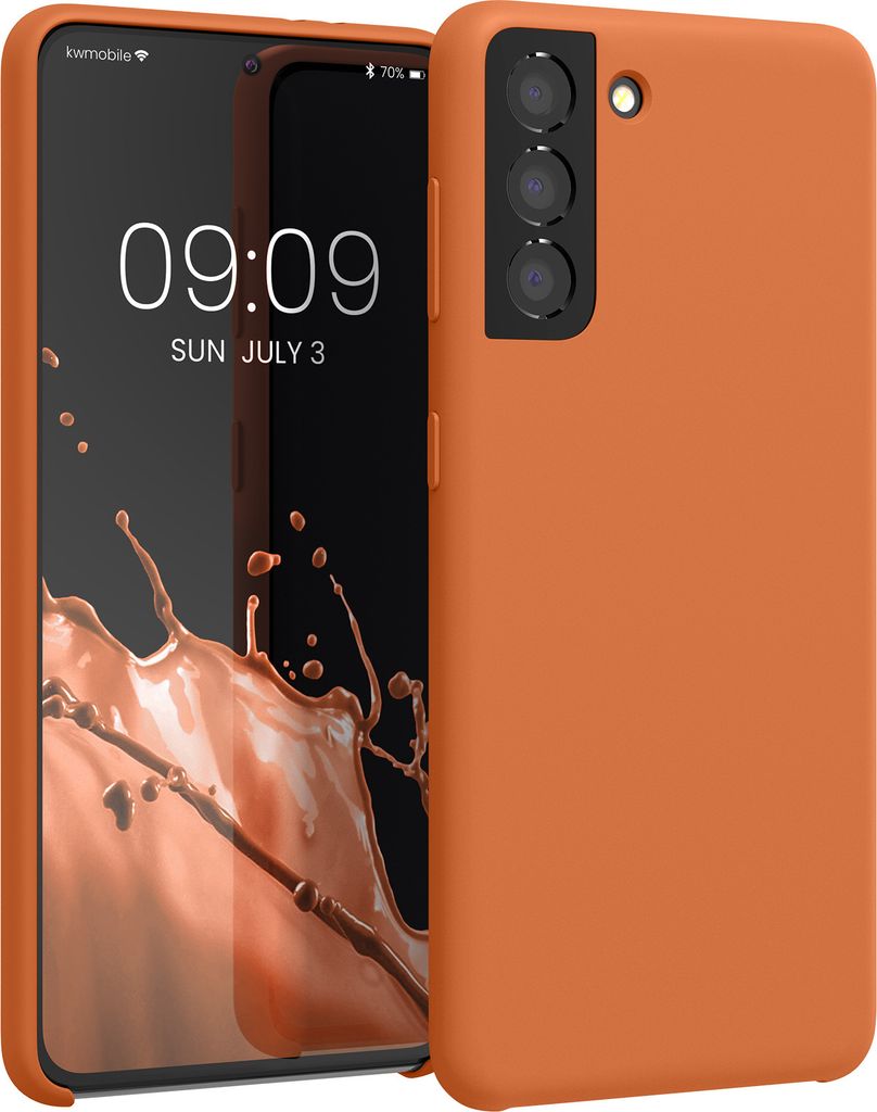 kwmobile Hülle kompatibel mit Samsung Galaxy S21 Hülle - Silikon Handy Case - Handyhülle weiche Oberfläche - kabelloses Laden - Warme Aprikose