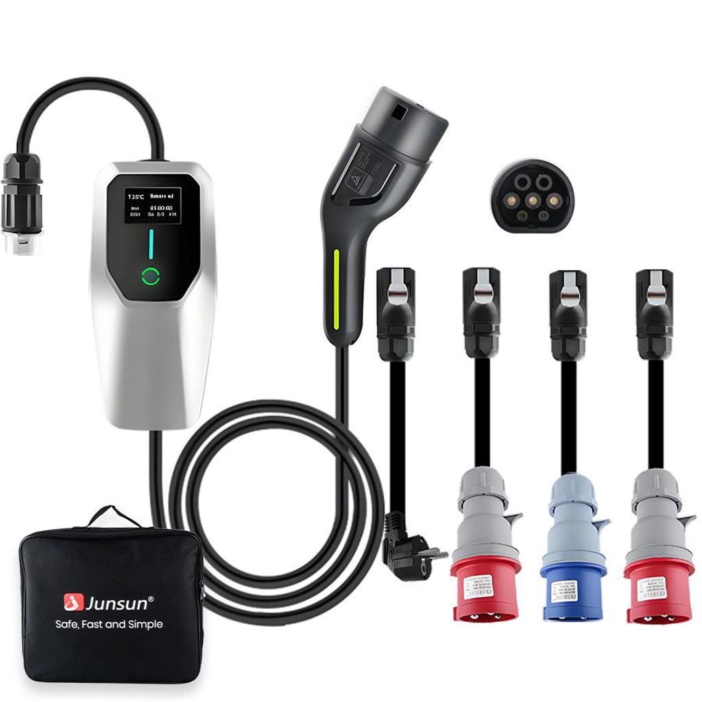 Mobiles Typ 2 Junsun EV Ladegerät 22kW 32A mit 4 Adaptern Produktbild 